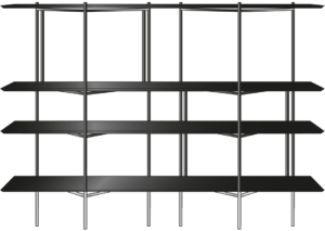 shelving unit black stained oak with 2 back panels - mesh / black-lacquered steel base