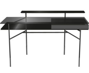 desk top in black stained oak black lacquered steel base 
