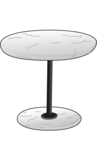 pedestal table black lacquered steel base white marble top 